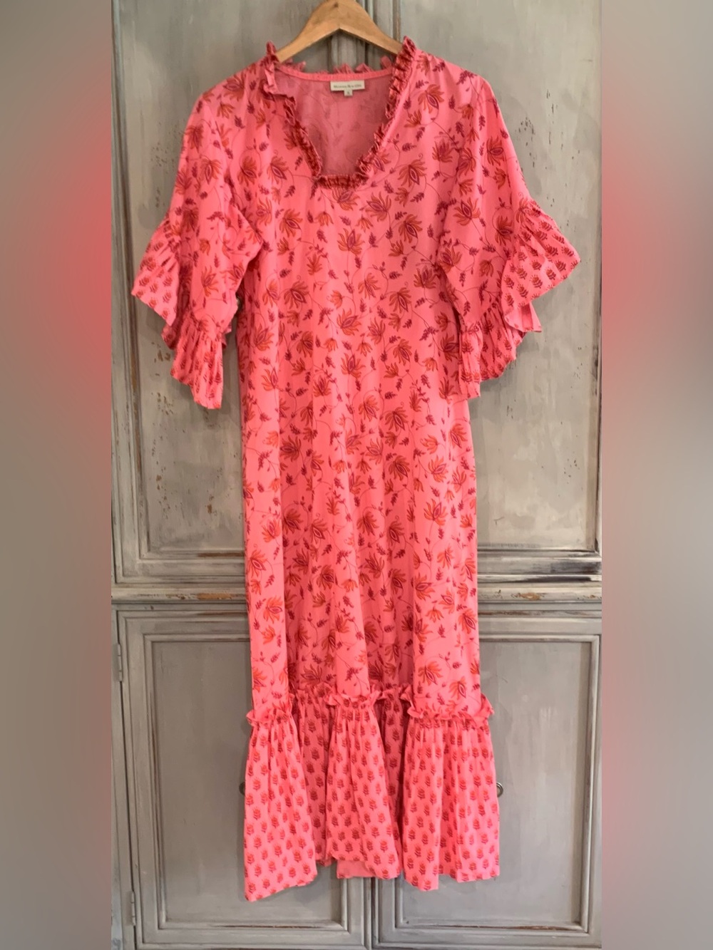 Fitzroy & Willa Soleil Coral Pink Floral Maxi Dress Sz S - Picture 7 of 7